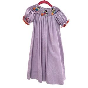 LA1. Anavini Smocked Witch Halloween Gingham Dress Purple Preppy